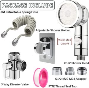 Roscid 3 Modes Douchette Lavabo Salle de Bain avec Tuyau Telescopique de 2m et Support, Ensemble Pommeau Douche pour Lavabo avec 3 V