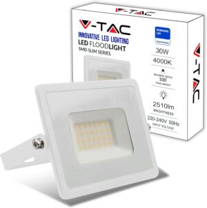 V-TAC Projecteur LED Exterieur 30W - Haute Performance Blanc- IP65 2510 Lumen Lampe Etanche pour Maison, Jardin, Garage, Fabri