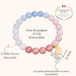 Bracelet pierre naturelle future maman - Breloque pied dorée