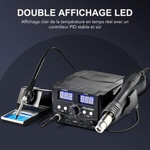 CREWORKS 2 en 1 Station de Soudage 8582D avec Pistolet a Air Chaud 750W Fer a Souder 75W 200-480C Affichage LED Numerique