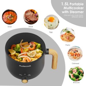 Audecook Hot Pot electrique avec Cuiseur a Vapeur, 1.5L Portable PoeLe Multifonction, Parfait Pour NouillesPaTesœUfsSoupeSteak (