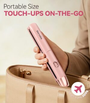 Portable Lisseur Sans Fil, Max 220C Mini Lisseur de Voyage, Fer a Lisser et Bigoudi Rechargeable 2 en 1 avec Infusion d'Huile d'Arg