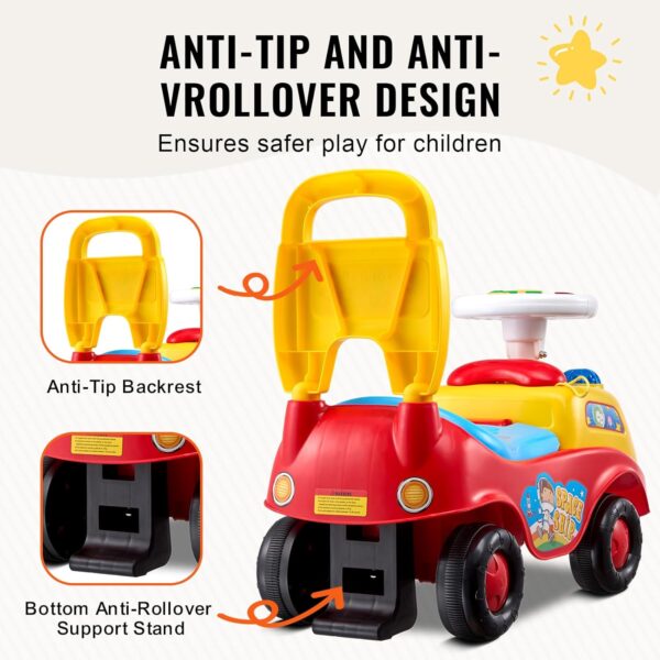 VEVOR Push Car for Toddlers 1-3 Years Old Kids Car with Musical Steering Wheel and Horn, Sit Up Stand Toy, Under Seat Storage for Bo