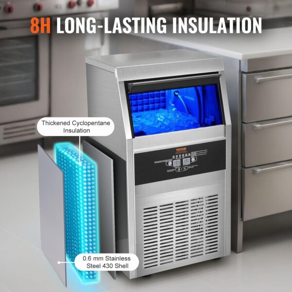 VEVOR Commercial Ice Maker 41kg24h Ice Preparation Device 45 Ice Cube Trays Storage Capacity 11kg Auto Cleaning Without Freestandin