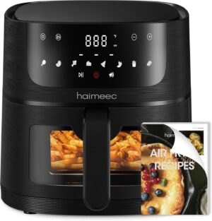 HAIMEEC Air Fryer 4L, 8-in-1 Oil-Free Deep Fryer with Viewing Window, 1350W with Digital Touch Screen, Adjustable 30C-200C, 90 Le