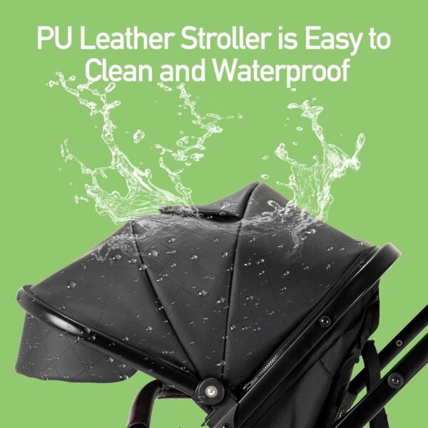 Zkiprm Cuir Poussette 3 en 1, Systeme de Voyage 3-en-1 Avec Siege Auto, Avec Habillage Pluie, Chassis Aluminium, Landau de ville pli
