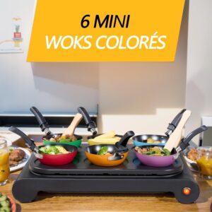 RoDzj Mini Wok Party Set 6 Pieces Ø12cm Revetement Antiadhesif Small Wok avec Isolation Poignee pour le Tablegrill Mini Crepiere