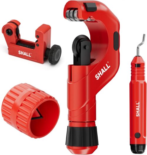 SHALL Lot de 4 coupe-tubes robustes Ø 6-50 mm, mini cutter Ø 3-22 mm, avec 2 outils d'ebavurage, convient pour PVCaluminiumcuivre