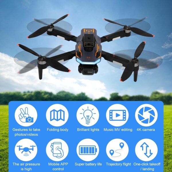 Drone avec camera, Moteur sans balais FPV Drone avec ecran 2.4 inch adulte, Auto-Hover, Controle gestuel, 32GB SD Card with Card Rea