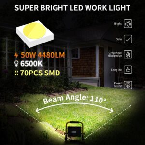 Aigostar - Projecteur de Chantier LED 50W,4480LM,Lampe Chantier avec Prise,etancheite e Portable,Lampe de Travail Mince et Leger, Ro