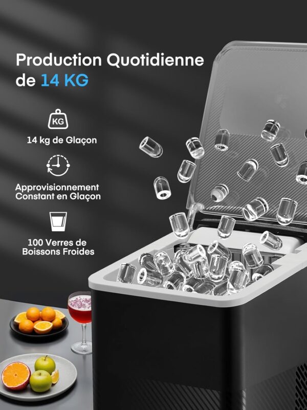 FOHERE Machine à Glaçons, 14Kg en 24h, 9 Glaçons en 5 Minutes, 2 Tailles de Glaçons, Ice Maker Portable de Comptoir, Appareil à Glac