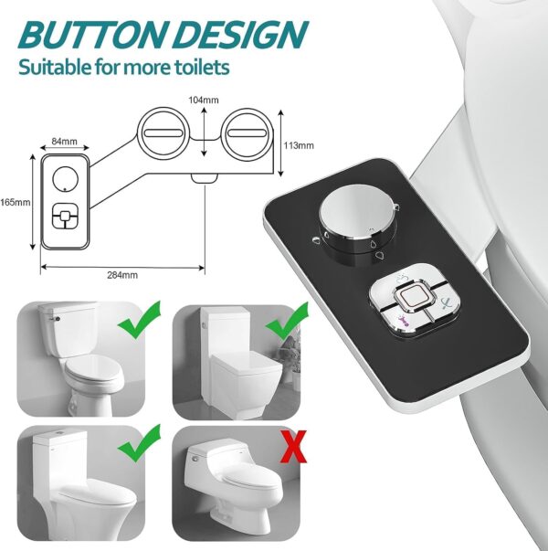 Samodra Pulverisateur Bidet non electrique avec double buses retractables autonettoyantes - Nettoyage avant et arriere - Bouton pous