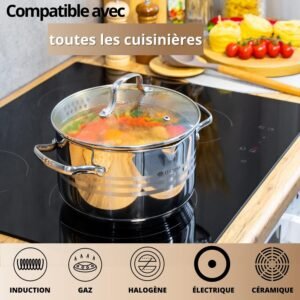 71ZCRvPQCtL._AC_SL1500_.jpg Daniks Tokio Batterie de Cuisine INOX 6 Pieces avec Marmites et Couvercle Passoire, Tous Feux y Compris Induction, Echelle de Mesure