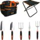 GardenHOME 7 Piece Garden Kit - Sturdy Folding Stool - Gardening Tools Gift for Women, Men, Children, Detachable Bag