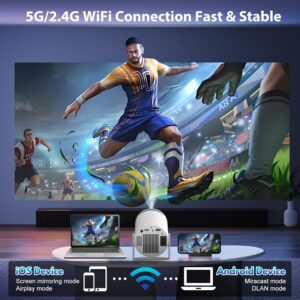 Built-in App Mini Projector 1080P 4K Supports Mini Portable Projector, Dual Control with Mouse Android TV WiFi 6 BT5.2 180 Rotati