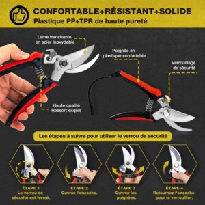 Sécateurs bypass KOTTO 4 pièces inox avec sac