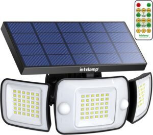 intelamp Lampe Solaire Exterieur avec Detecteur de Mouvement 6000mAh 1200LM Eclairage Solaire,4 Modes Telecommande,IP65 Etanche Pr