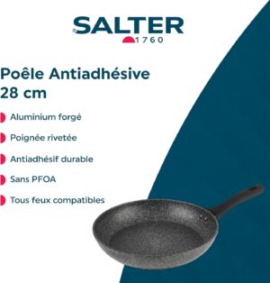 Salter Poele a Frire en Aluminium Forge 28 cm, Revetement Anti-adhesif Durable sans PFOA, Poignee Durable Rivetee, Compatible avec l