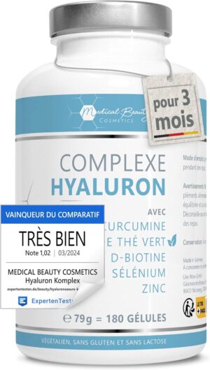 71Zva2SrZqL._AC_SL1500_.jpg 180 Gelules d'Acide Hyaluronique haute dose avec Zinc - 600mg Hyaluron avec Curcumine et Extrait de The Vert Capsules d'Hyaluron v