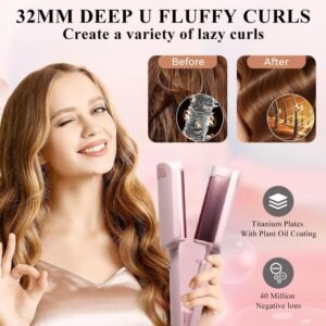 HASAIKA Waver Fer a Onduler, Fer a Onduler en Ceramique, 32 mm Gros Bigoudis Cheveux avec 4 Temperatures reglables pour tous les ty