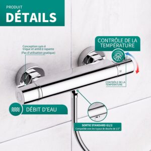 Mitigeur de douche thermostatique MORADO 3 jets chromé