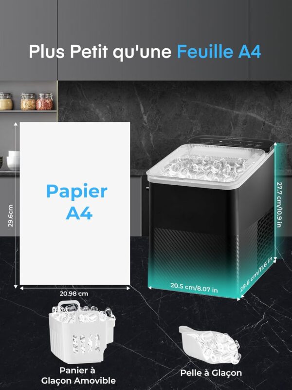 FOHERE Machine à Glaçons, 14Kg en 24h, 9 Glaçons en 5 Minutes, 2 Tailles de Glaçons, Ice Maker Portable de Comptoir, Appareil à Glac
