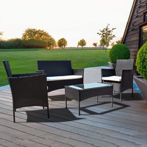 bigzzia Garden Furniture Set Outdoor Garden Table with Rattan Woven Resin Chair for Garden, Balcony