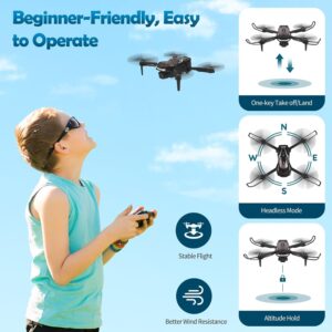 Drone Pliable pour Enfants et Debutants, DemarrageAtterrissage a une Touche, Flip 360, FPV Drone avec Camera HD 2 Batteries, Cap