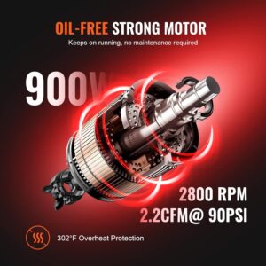 VEVOR Air Compressor Silent 8L Tank Oil Free Air Compressor 900W 1.2HP 3.7m3h to 6.2bar 70dB for Car Repair Inflating Tires Spray P