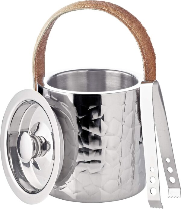 EDZARD Capri Ice Bucket, Ice Cube Tray with Lid, Height 17 cm, Polished Stainless Steel Cooler with Decorative Hammered Appearance