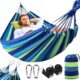 BUOAZR Hamac d'exterieur de Camping 2 Personnes(300 x 150 cm), 270 kg Capacite de Charge, 2 Mousquetons de qualites, 2 Sangles de Ny