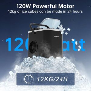 Ice Maker, 120W Ice Maker Small, 8 Ice Cubes in 6 Minutes, 12kg24h, Ice Maker with Infrared Sensor Self-Cleaning for Kitchen, Off