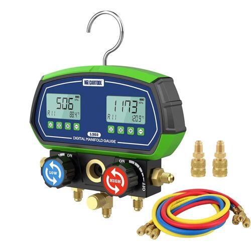 MR CARTOOL L302 Manometre Climatisation Voiture Numerique Manifold Manometre Refrigeration Jauge avec 3 Flexibles 90 Fluides Frigori