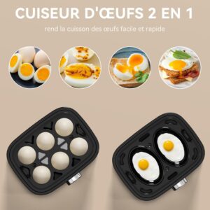YASHE Cuiseur a œufs, cuisinier d'œufs compact de 400 W, 6 œufs faciles a peler, oeufs mollets, oeufs moyens, oeufs durs, Poacher, f