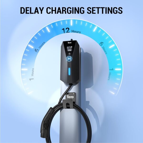 Tera Portable EV Charger Type 2 with 7m Charging Cable 3.68kW 16A Schuko Plug Adjustable Charging Box Cable Ties P02 Black