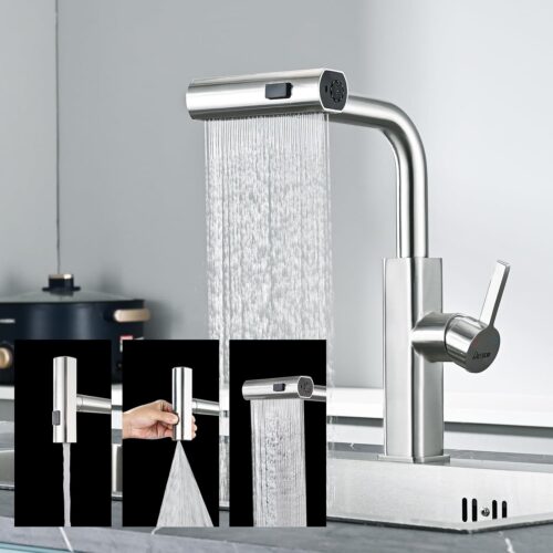 DETBOM Robinet Cuisine avec Douchette Extensible, 3 Modes de Reglage du Debit D'eau, Robinet Douchette Cuisine de Rotatif a 360, Mi