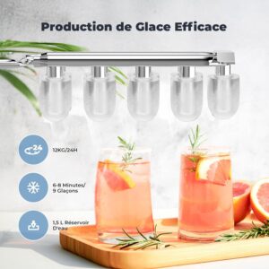 Ice Maker, 12 kg in 24 hours, Acmeenjoy Ice Maker with Ice Spoon, 9 Ice Cubes in 6-8 Minutes, Self-Cleaning and Portable Ice Cube Ma