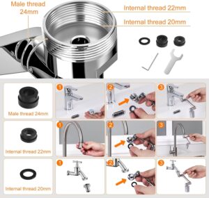 Ibergrif Embout Robinet Pivotant 1440 Mousseur Robinet 2 Jets avec Adaptateur 202224 mm pour Cuisine ou Salle de Bain, M91006