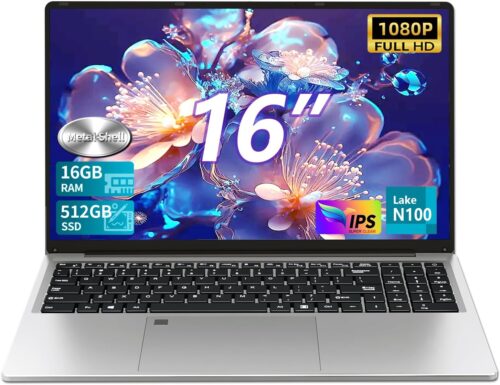 Ekonavi 16 inch laptop, 16 GB RAM 512 GB SSD Celeron N100 processor, FHD 1920 x 1200 laptop with USB 3.0, 6000 mAh (46.2 Wh), BT 5.0