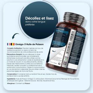 Omega 3 Huile de Poisson 400 Gelules pour 1 An d'Apport, Fish Oil Omega 3 EPA DHA sans Odeur, Selon l'EFSA, l'EPA et le DHA Contrib
