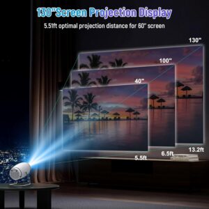 4K Mini Portable Projector WiFi 6 BT 5.4, Video Projector with Auto Keystone, 130 Inch, 180 Rotation, Compatible with HDMITV Stick