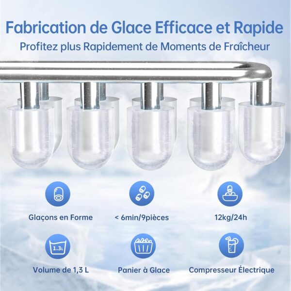 WIE Machine à Glaçons, 12kg en 24h, Silencieuse Machine à Glaçons Comptoir avec Pelle à Glaçons, Machine à Glaçons Autonettoyante et