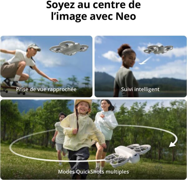 DJI Neo Fly More Combo polyvalent, Mini Drone avec camera 4K, drone autonome 135g, fonction follow me, demarrage manuel, suivi de sc
