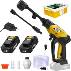 PUFIER Nettoyeur Haute Pression sans Fil 30Bar - Double Batterie 20V - Portable Puissant (Yellow)