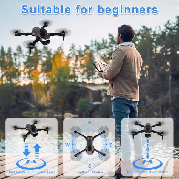 Drone avec camera, Moteur sans balais FPV Drone avec ecran 2.4 inch adulte, Auto-Hover, Controle gestuel, 32GB SD Card with Card Rea
