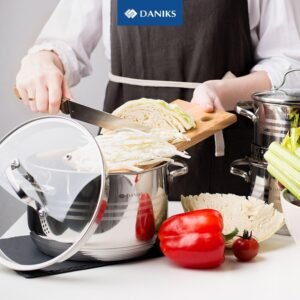 71c5lNudq9L._AC_SL1500_.jpg Daniks Tokio Batterie de Cuisine INOX 6 Pieces avec Marmites et Couvercle Passoire, Tous Feux y Compris Induction, Echelle de Mesure