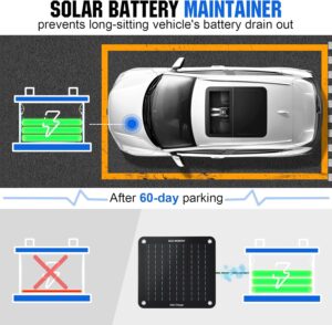 12V Car Battery Maintainer ECO-WORTHY 10W Solar, Clips