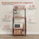71caIWBhE6L._AC_SL1500_.jpg WOLTU Etagere Micro Onde, Meuble Cuisine Rangement, a 4 Niveaux, 4 Crochets, 60x40x123cm Noir Chene Clair