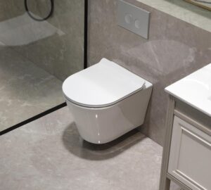 HOROW Rimfree Wall-Mounted Toilet Seat with Soft-Close Toilet Seat, Water Saving Length 48 cm White