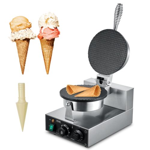 VEVOR Gaufrier a Cornet de Glace Commercial 1230 W, Appareil a Cornet de Glace et Rouleaux d'Œufs, en Acier Inoxydable Antiadhesif,